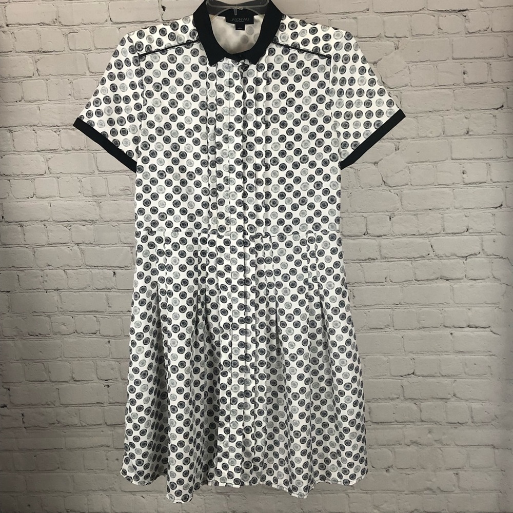 DRESS - Jason Wu for Target black and white wheel patterned button up dress.